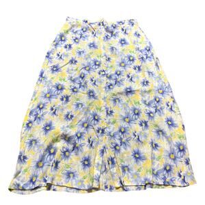 Vintage Cottage Garden Floral Daisy Yellow Pastel Midi Button Skirt Size 14
